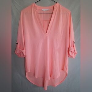 Lush Coral V-Neck Blouse